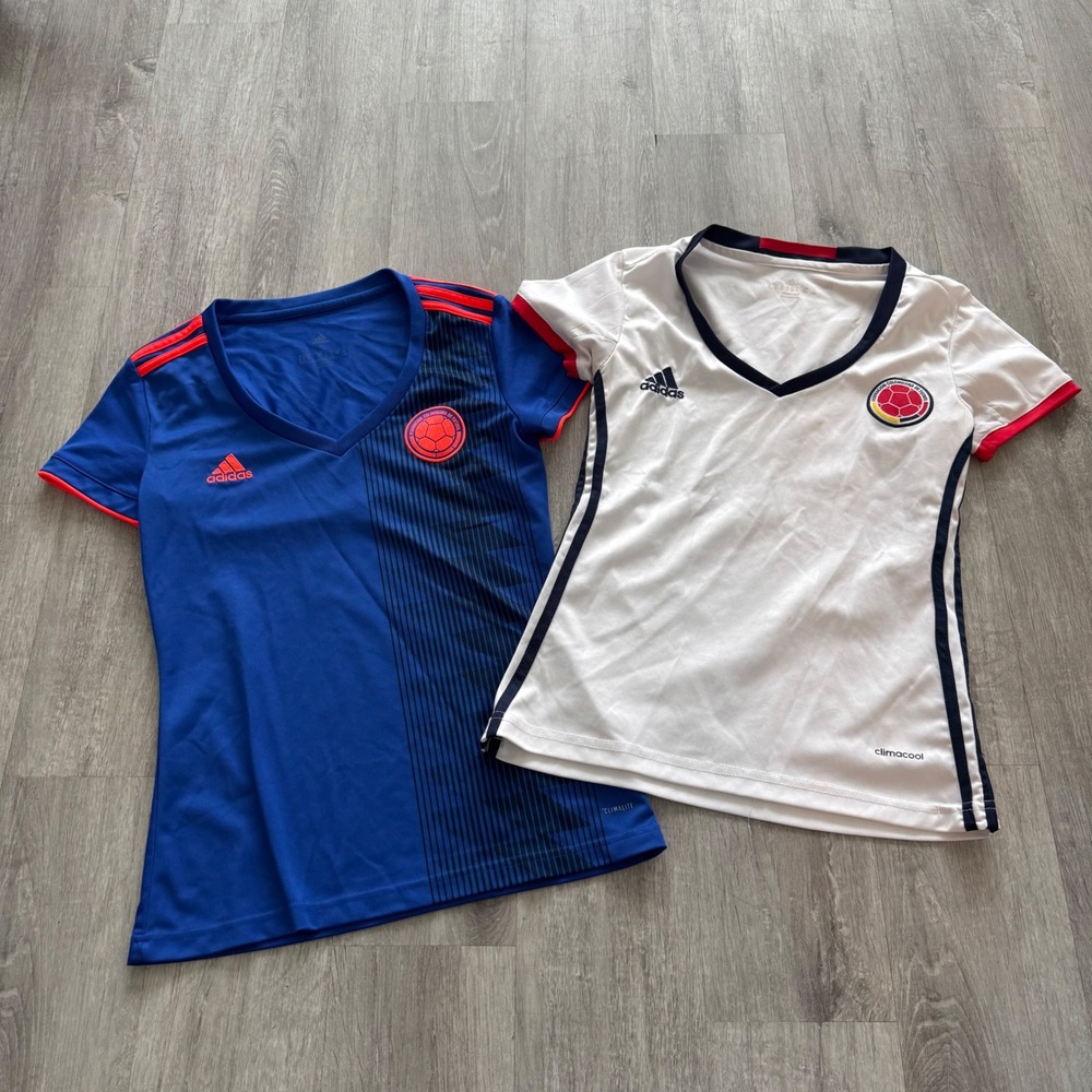 Adidas Colombia Soccer Jerseys Women Small Blue White 2 Pack Bundle
